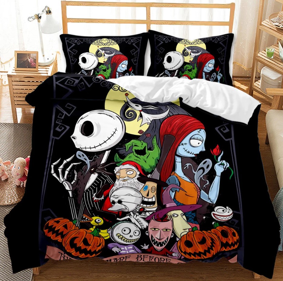 Personalized Nightmare Before Christmas Duvet Cover Set Queencartoon Comforter Cover3 Pcs Halloween Home Decor Kids Bedding Set